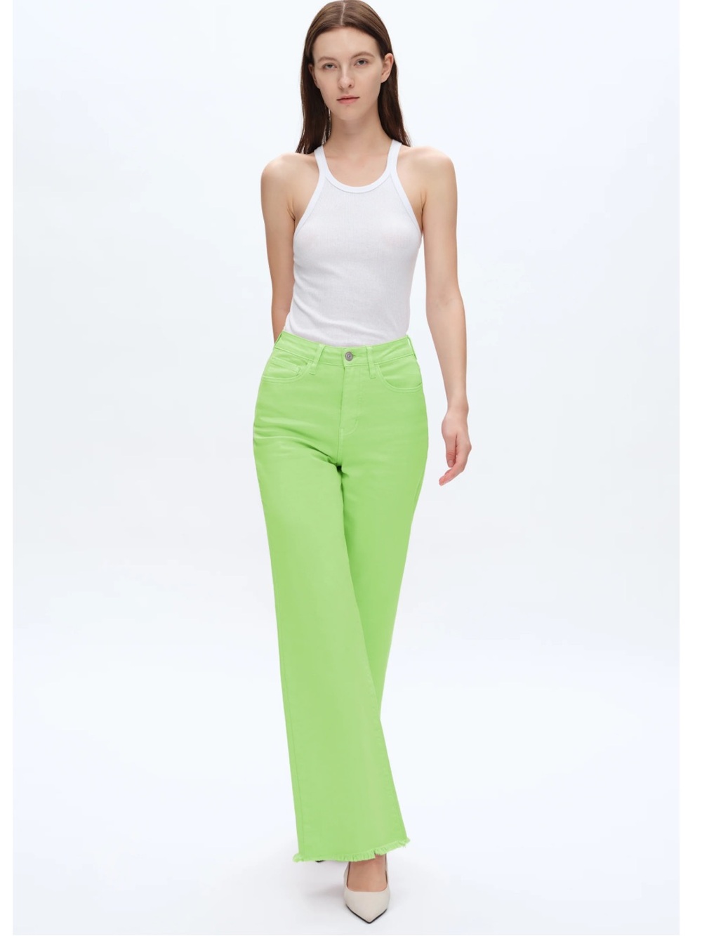 High-Rise Straight Leg Jeans in Lime Green